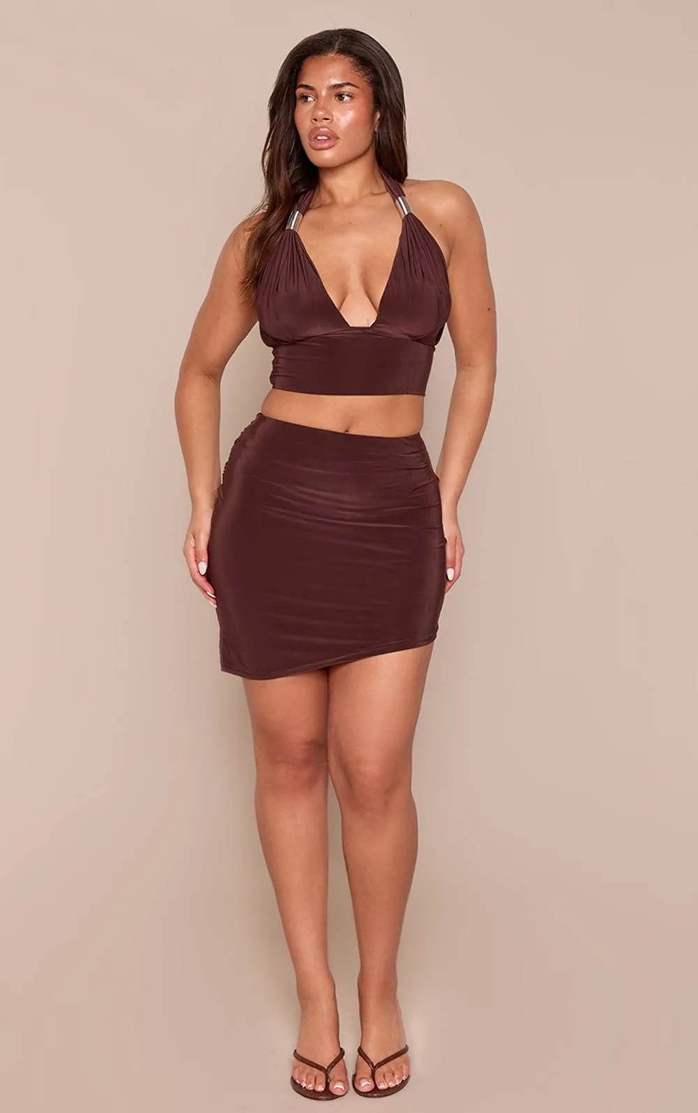 Trim Detail Asymmetrical Mini Skirt Co-Ord