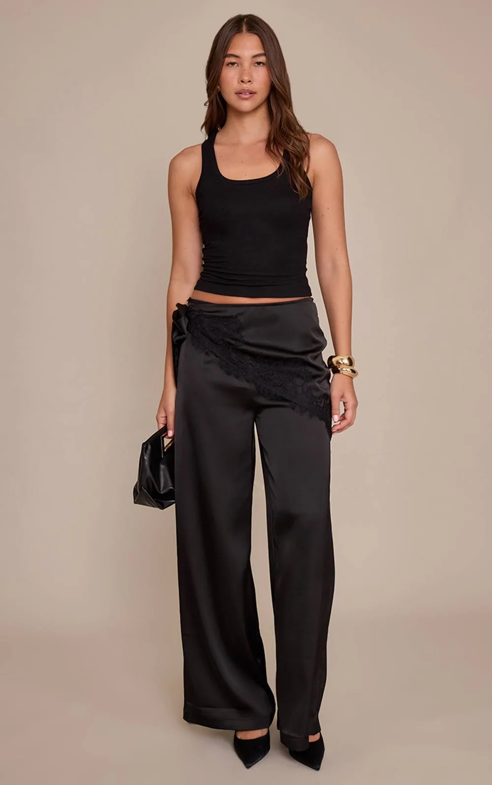 Satin Scarf Wide Leg Trousers