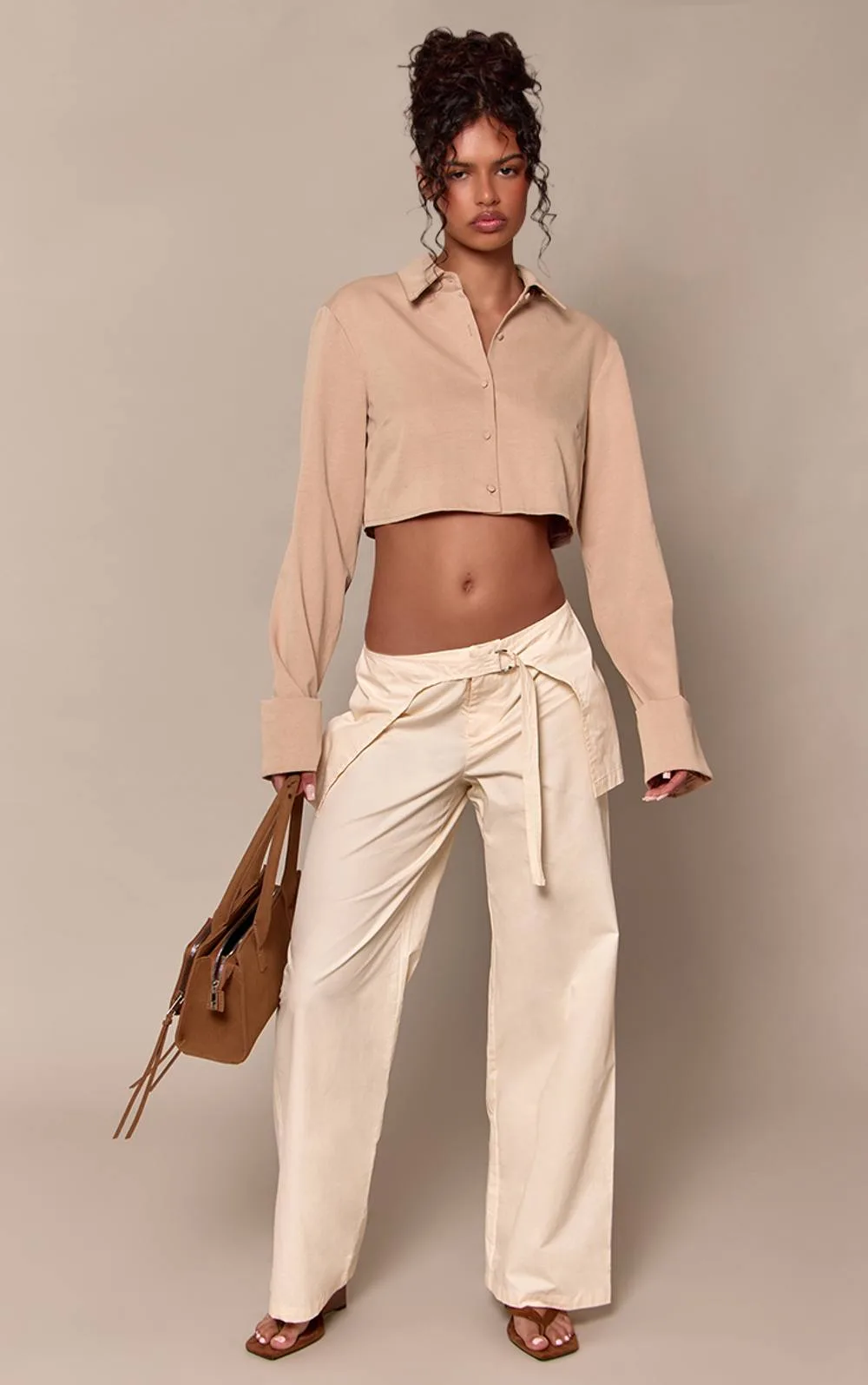 Cotton Wrap Trim Wide Leg Trousers by PrettyLittleThing