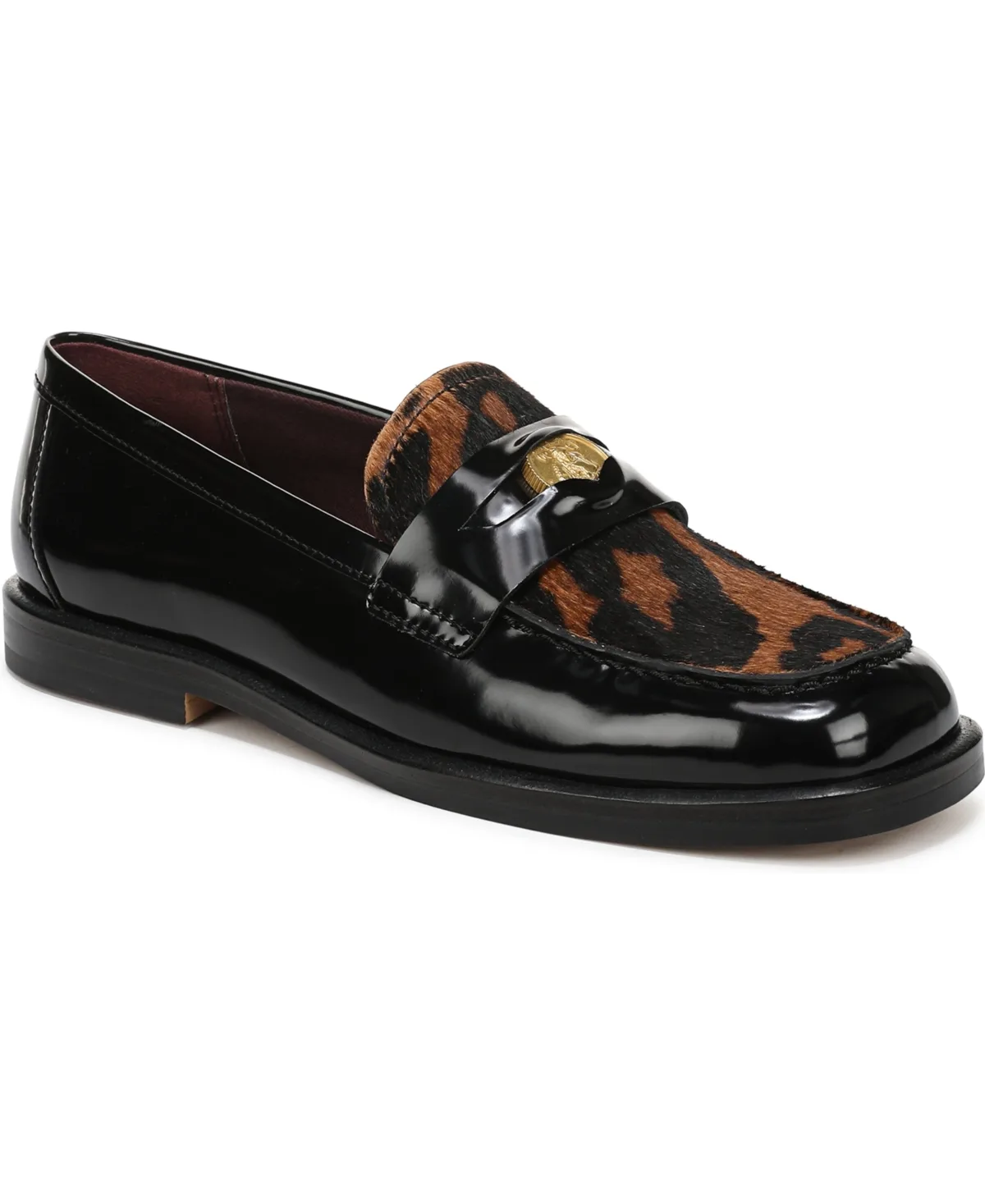 Bessy Square Toe Loafers - Black/Leopard Print Calf Hair by Franco Sarto