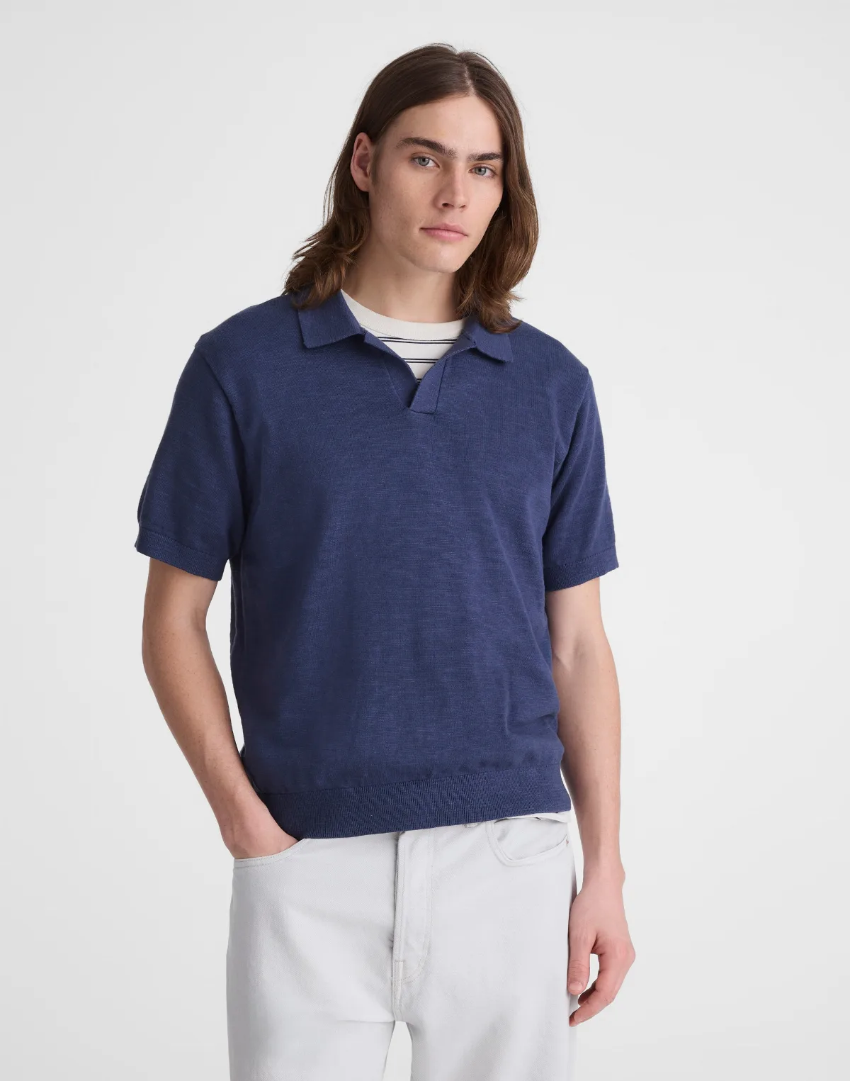 Johnny-Collar Sweater Polo in 100% Slub Knit Cotton by MW