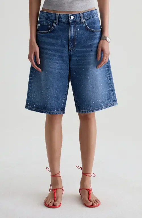Thalia Embellished Denim Bermuda Shorts by AG