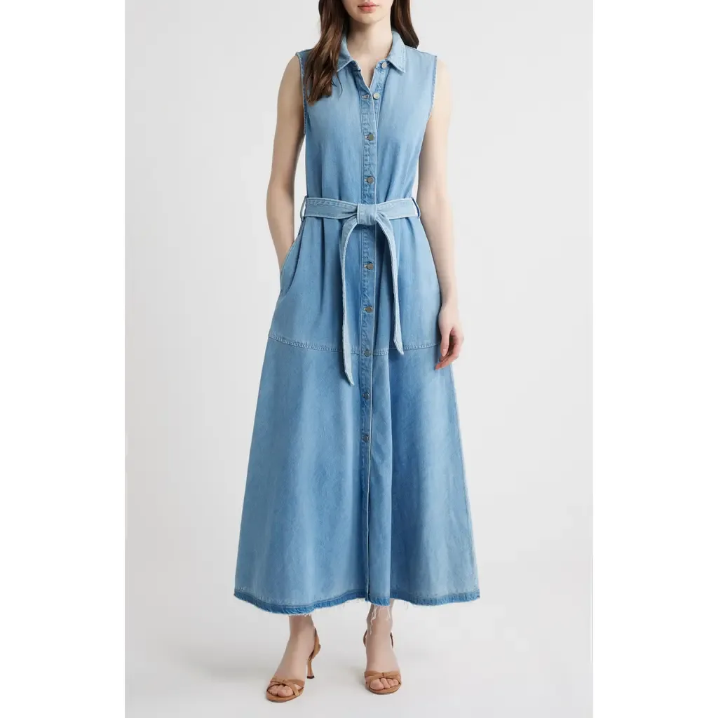 Addison Sleeveless Raw Hem Denim Shirtdress