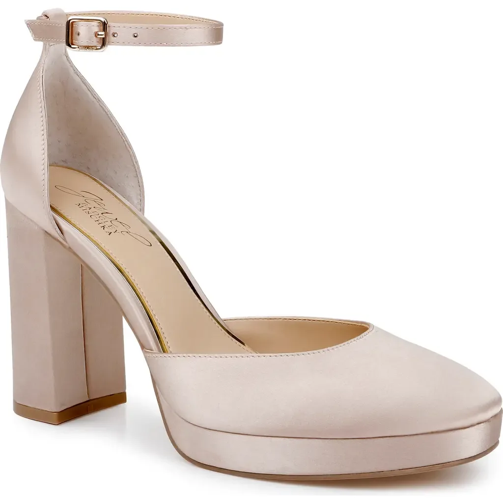 Stephanie Ankle Strap Platform Pump in Satin by Jewel Badgley Mischka