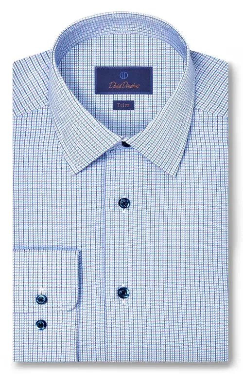 Trim Fit Micro Dobby Check Dress Shirt by David Donahue