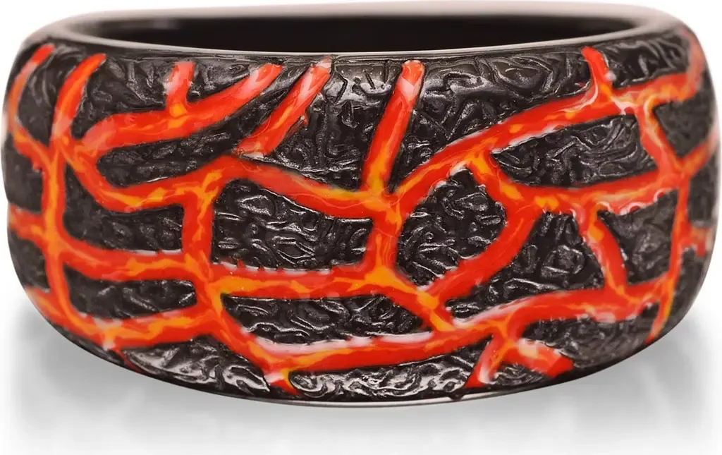 Rivers of Fire Textured Silver & Enamel Band Ring by LuvMyJewelry