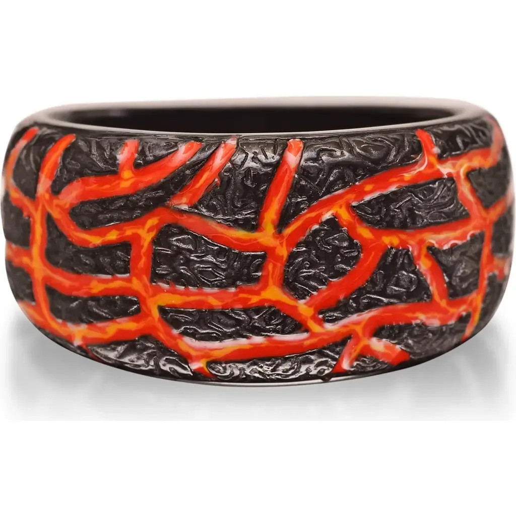 Rivers of Fire Textured Silver & Enamel Band Ring by LuvMyJewelry