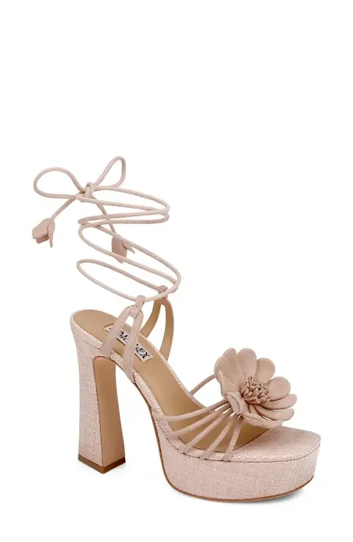 Wanette Ankle Wrap Platform Sandal in Beige Suede by Badgley Mischka Collection