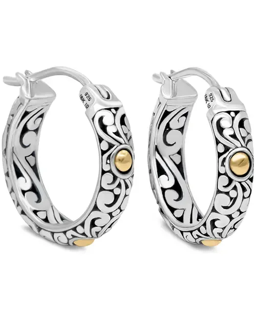 20mm Bali Filgree Hoop Earrings in Sterling Silver and 18K Gold Accents by DEVATA
