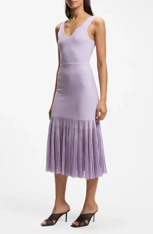 Floe Mixed Media Pleat Midi Dress
