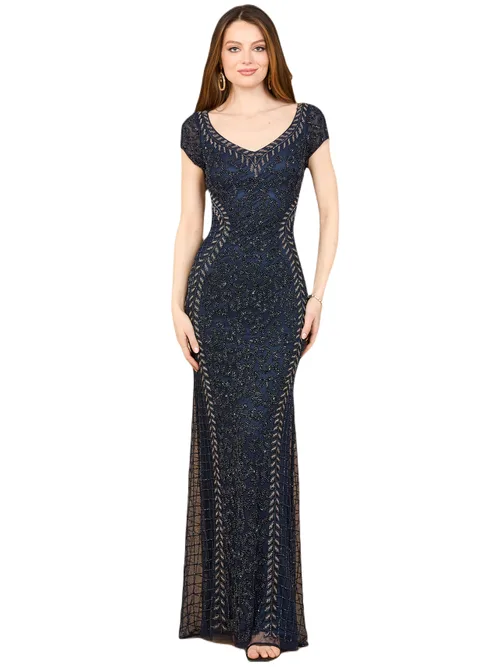 Beaded Mermaid Cap Sleeve Gown