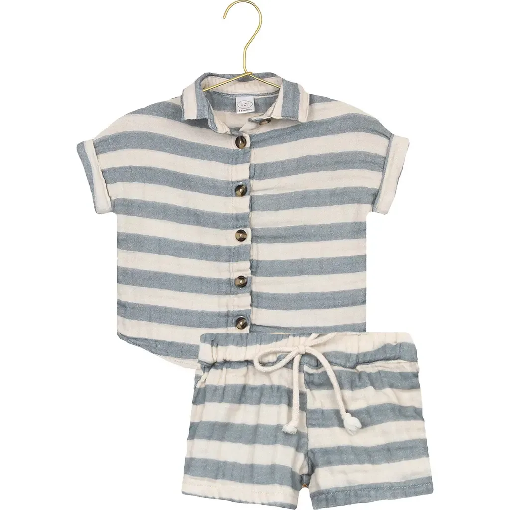Cloud Cotton Muslin Button-Up Shirt & Shorts Set by Lou Lou and Company