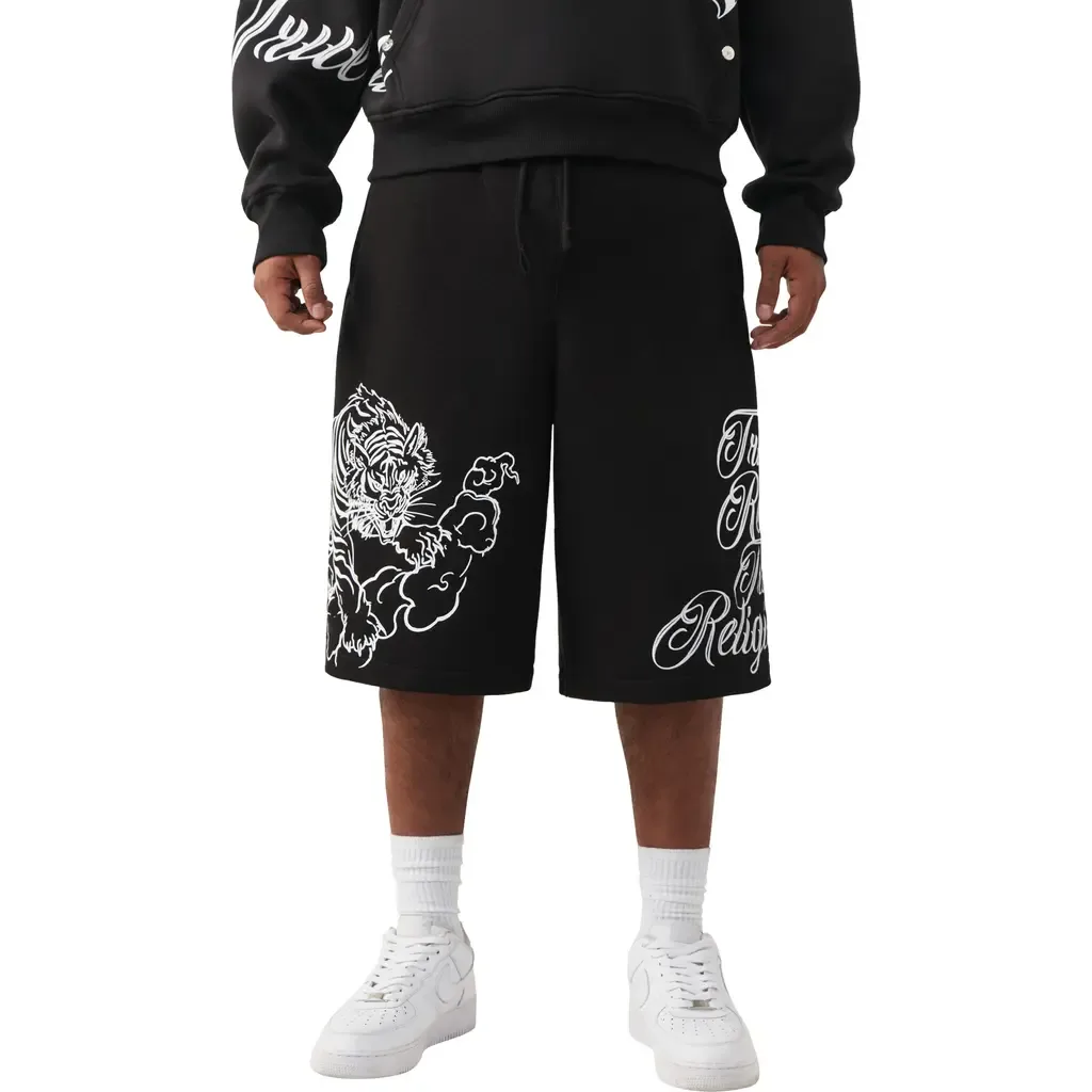 Tiger Script Drawstring Fleece Shorts by True Religion