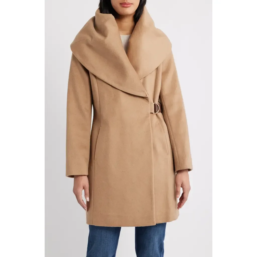 Hooded Wool Blend Belted Coat by Via Spiga