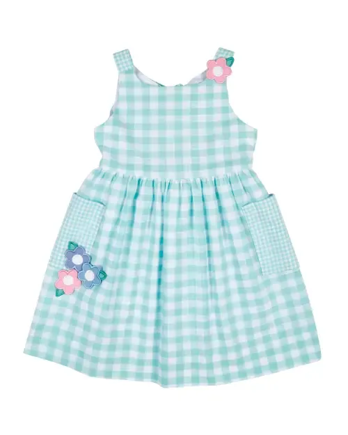 Gingham Linen-Look Dress with Flowers by Florence Eiseman