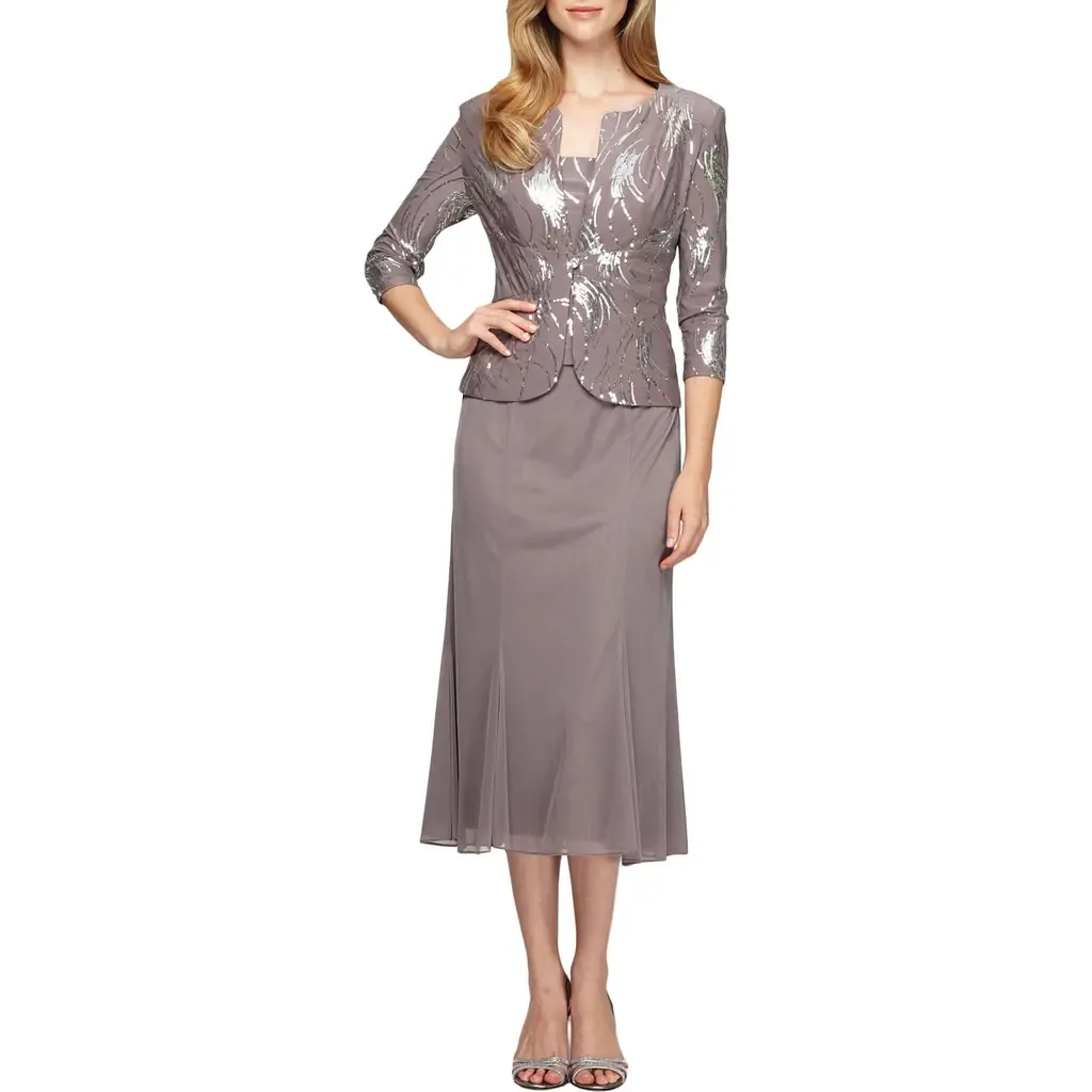 Sequin Midi Dress with Jacket by Alex Evenings