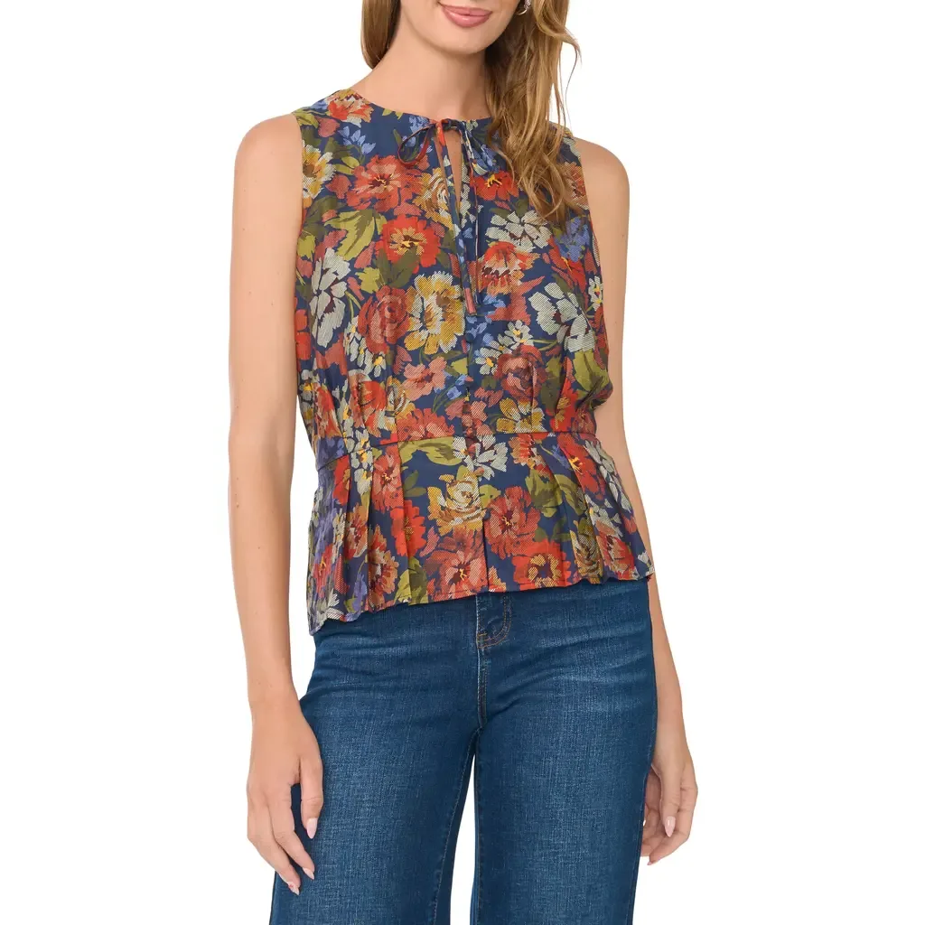 Pleated Peplum Sleeveless Top by Vince Camuto