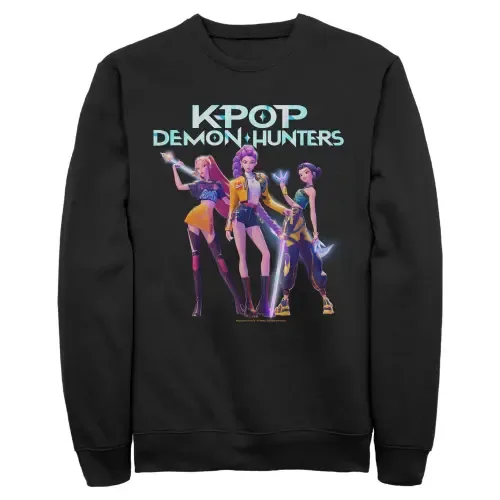 Group Shot Long Sleeve Crewneck Sweatshirt in Black by KPop Demon Hunters