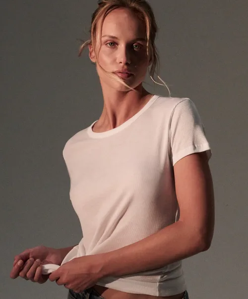 Lyocell Cotton Baby Rib Short Sleeve Crewneck T-Shirt by Majestic Filatures