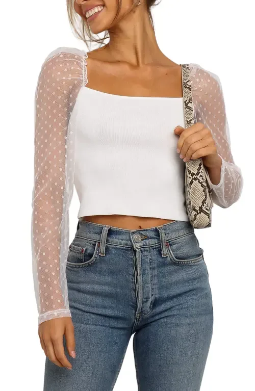 Rigala Sheer Swiss Dot Sleeve Top