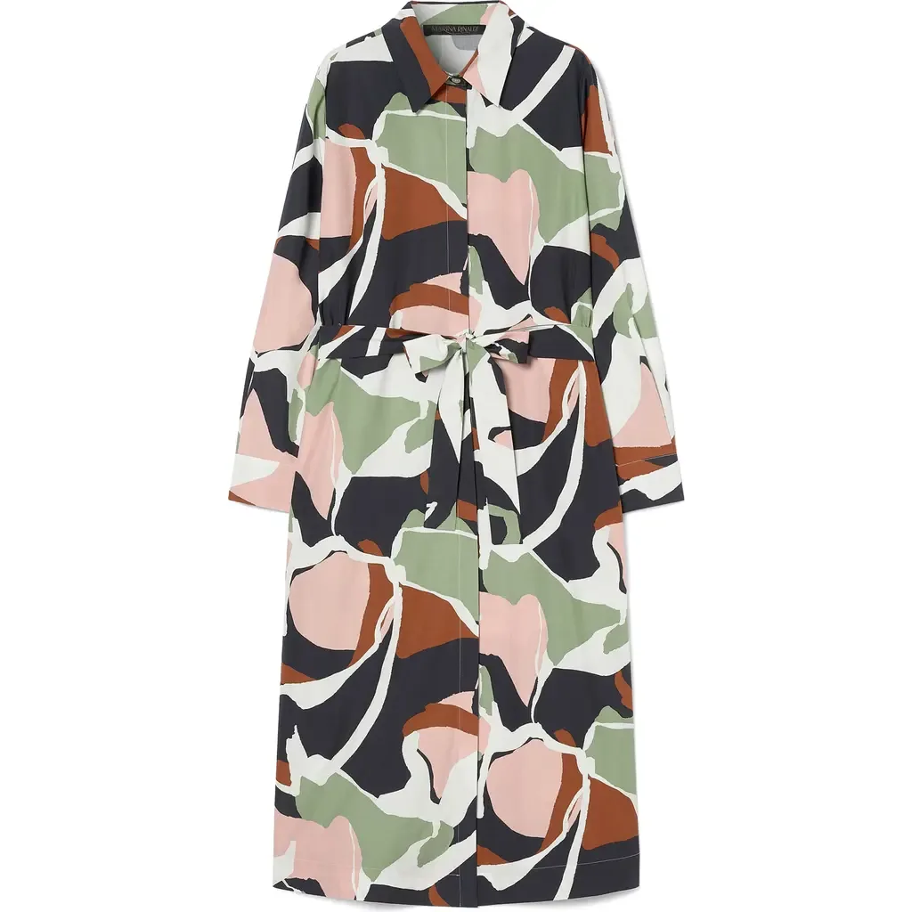 Emanuel Abstract Print Long Sleeve Cotton Shirtdress by Marina Rinaldi