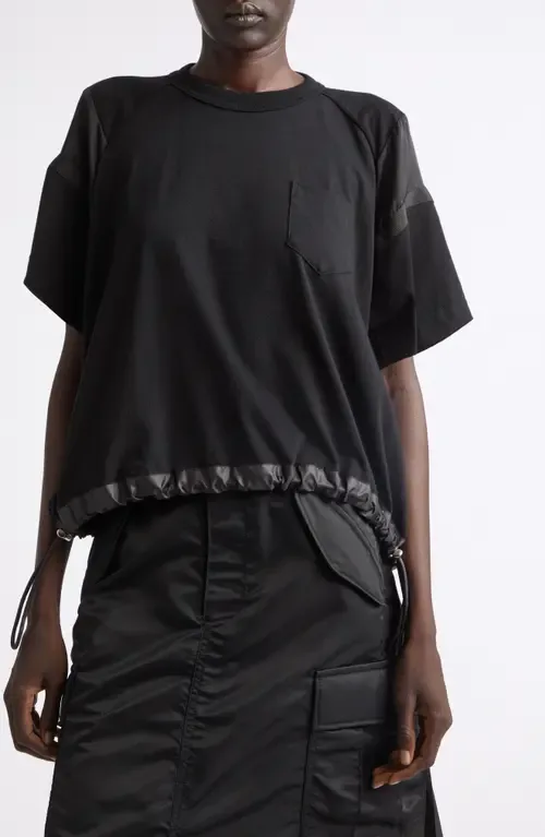 Oversize Satin & Cotton Jersey T-Shirt by Sacai