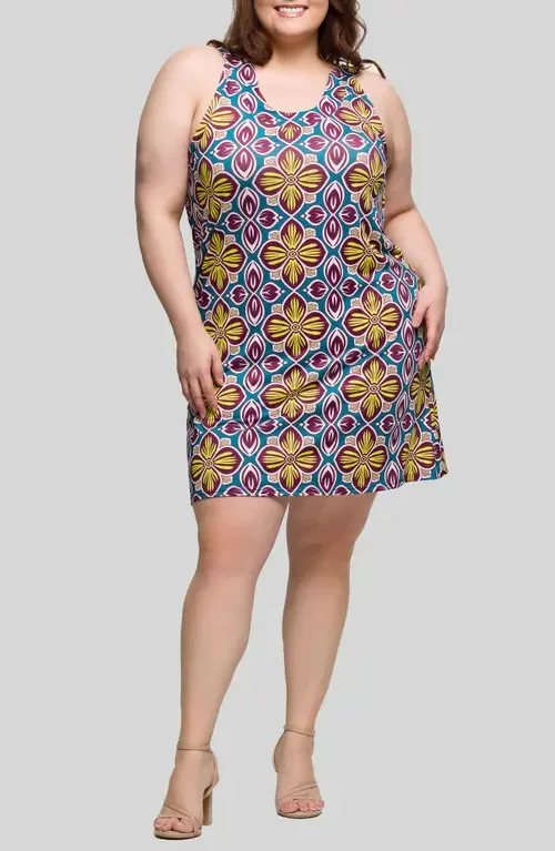 Quatrefoil Floral Print U-Neck Sleeveless Dress by 24seven Comfort Apparel
