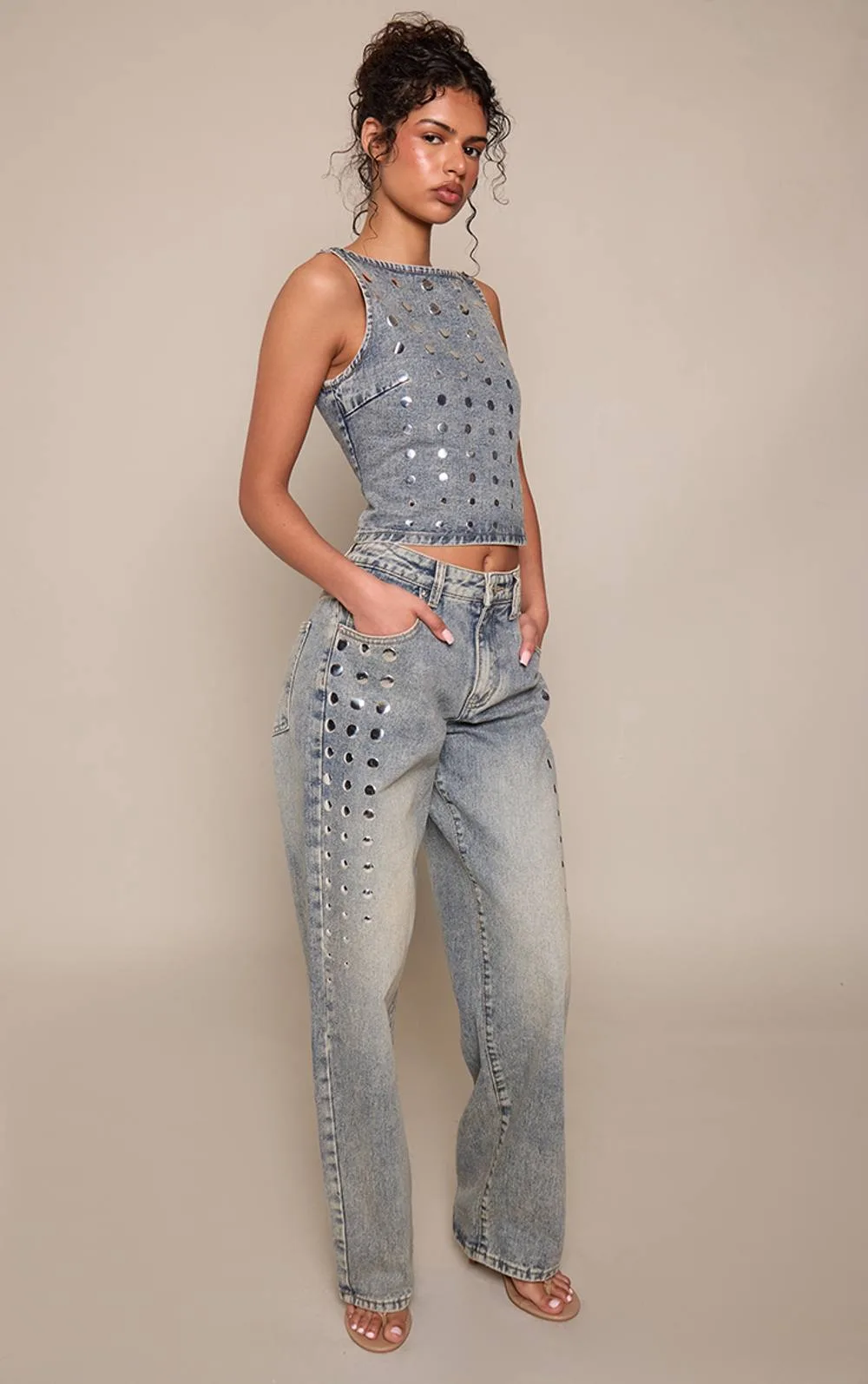 Side Studded Jeans by PrettyLittleThing