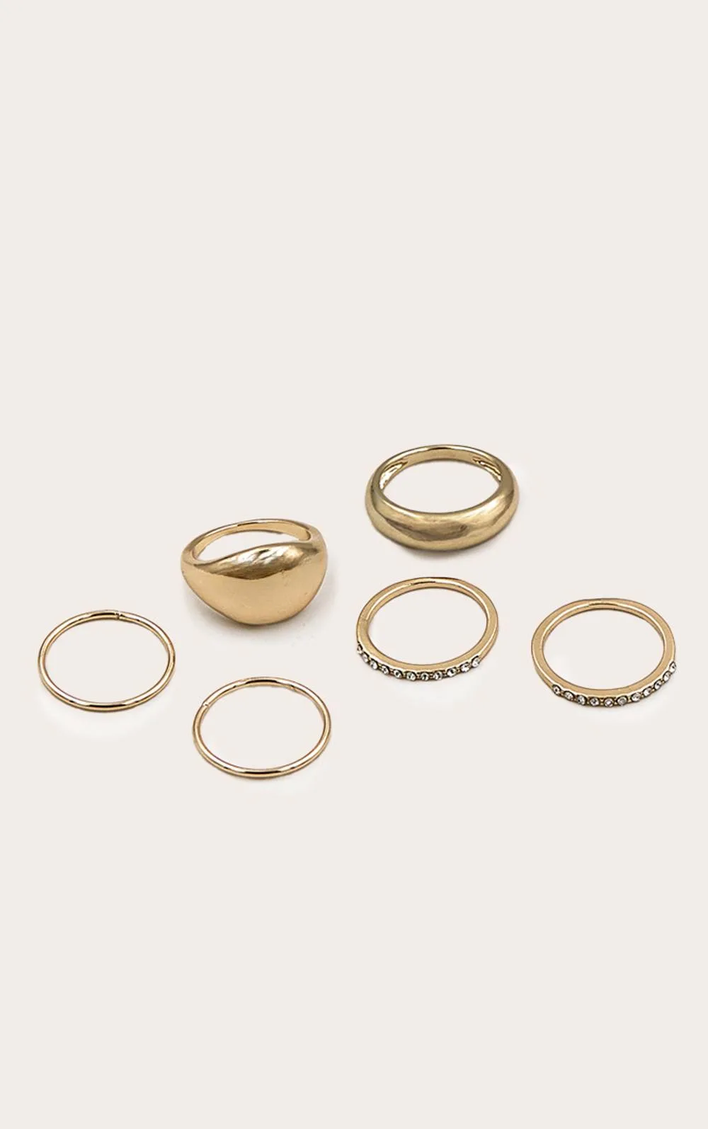 Simple Curved Diamante 6 Ring Pack by PrettyLittleThing