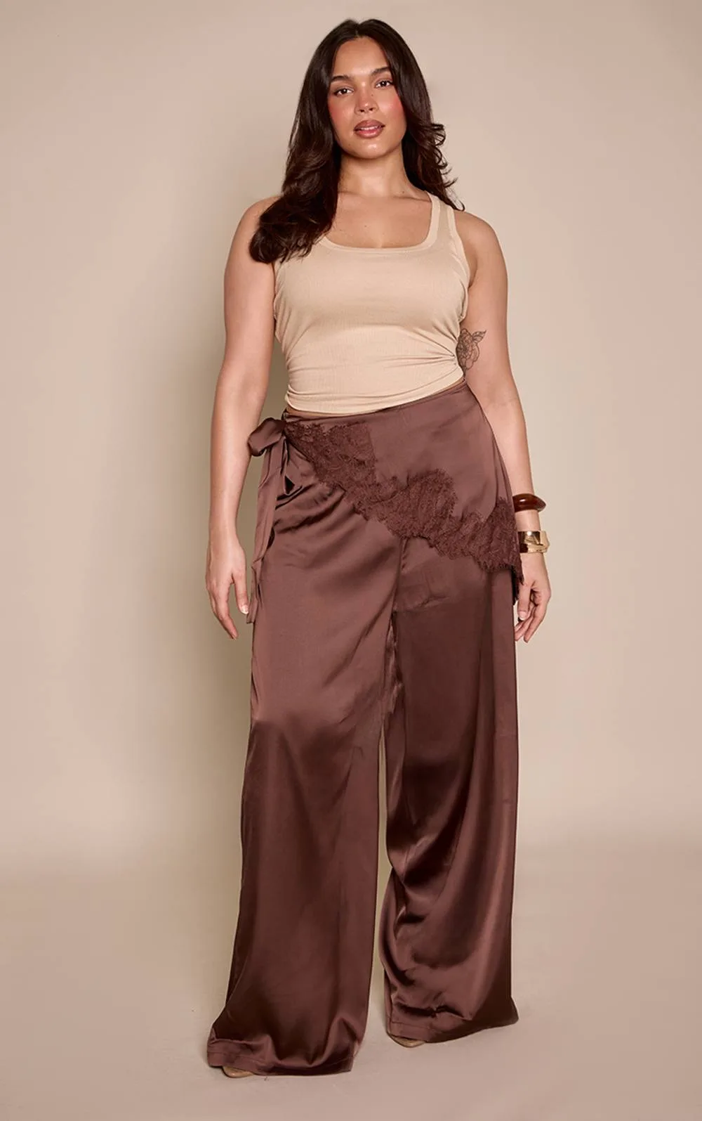 Satin Scarf Wide Leg Trousers by PrettyLittleThing