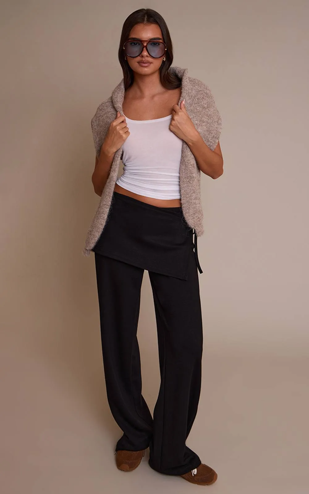 Premium Soft Touch Wrap Front Wide Leg Trouser by PrettyLittleThing