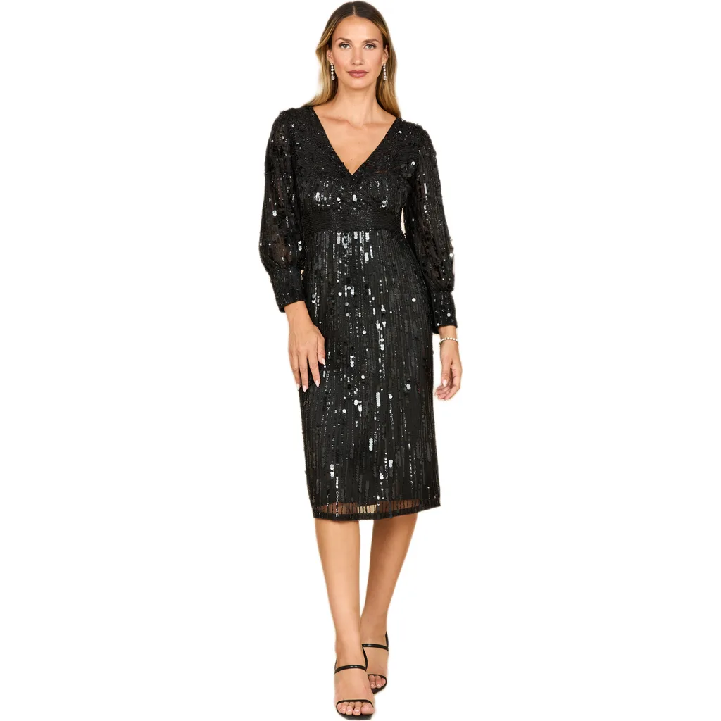 Beaded A-Line Midi Dress with Long Sleeves
