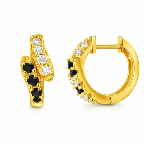 Split Pavé Black & White Huggie Hoops by Donatello Gian