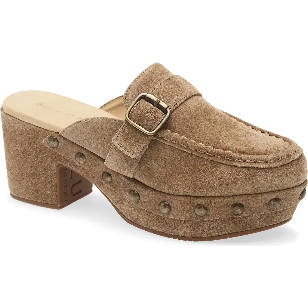 Genni Platform Loafer Mule in Camel Suede by Chocolat Blu