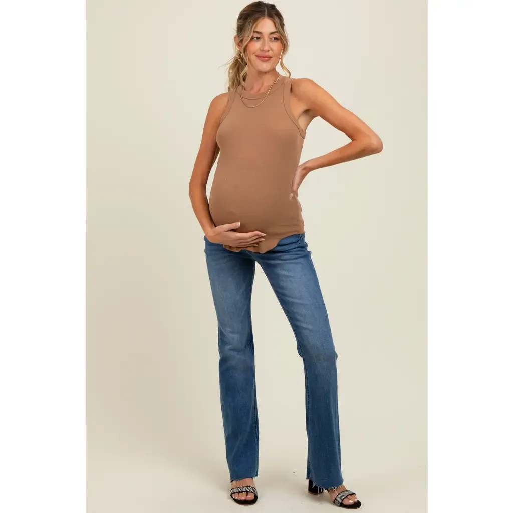 Distressed Raw Hem Maternity Bootcut Jeans by PinkBlush