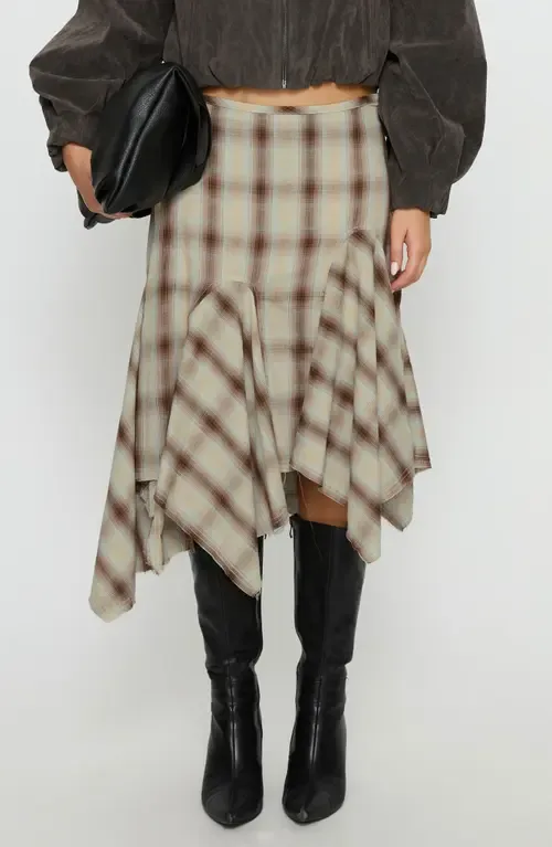 Toshie Asymmetric Plaid Midi Skirt