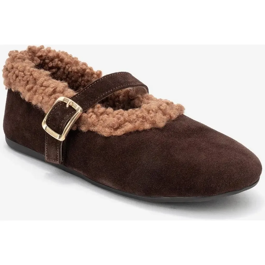 Guin Leather Strap Flat in Brown Suede Leather by Forever & Always Shoes