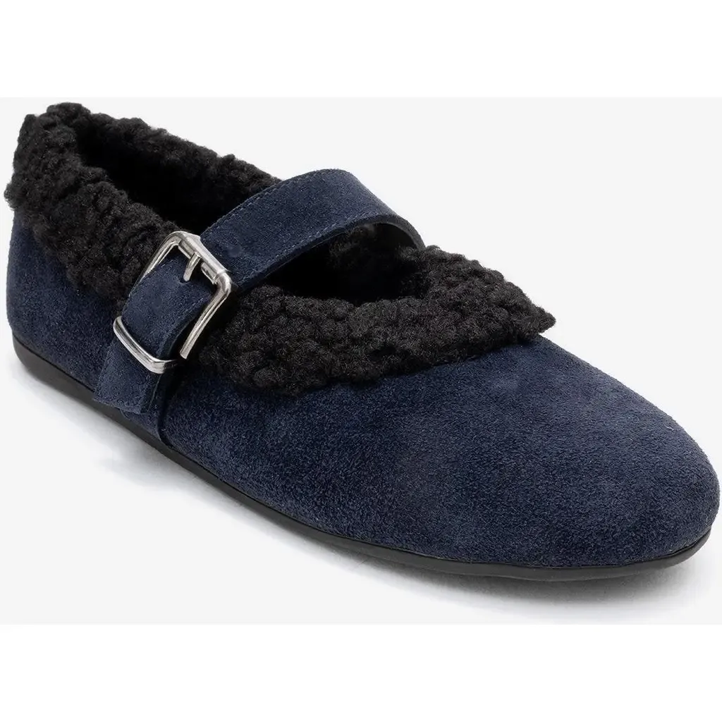 Guin Leather Strap Flat in Brown Suede Leather