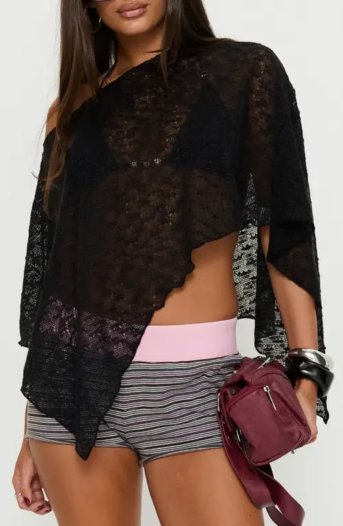 Nelinda Sheer One-Shoulder Poncho by Princess Polly