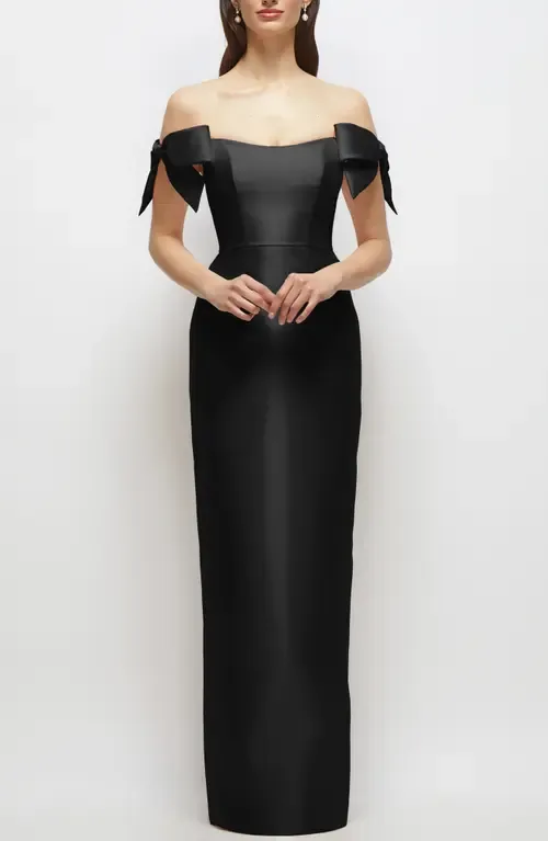 Off the Shoulder Satin Column Gown by Alfred Sung