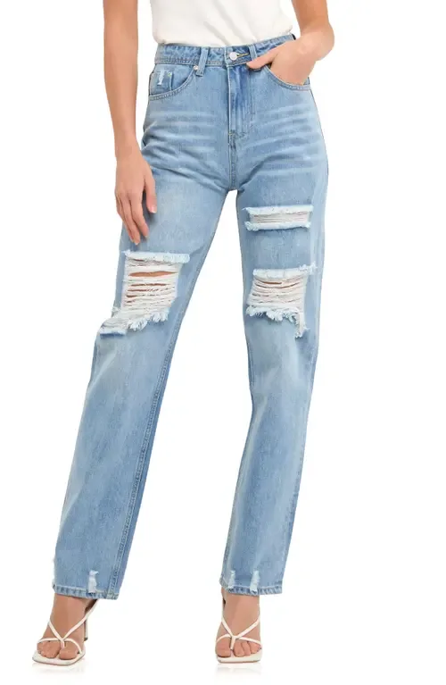 Destroyed Straight Leg Jeans - Denim by Grey Lab