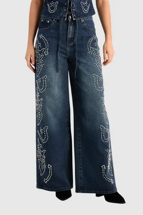 Western Baggy Studded Denim Jeans