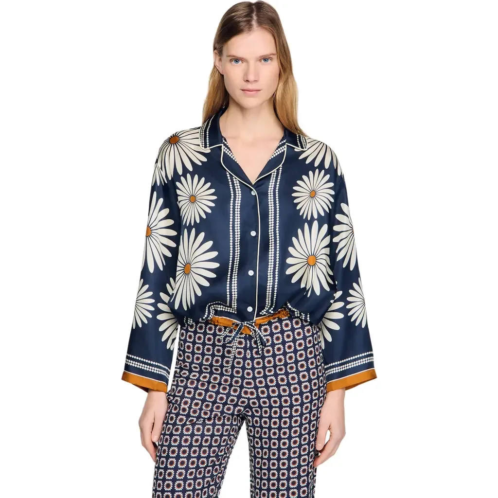 Floral Print Silk Shirt by SANDRO