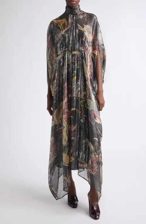 Metallic Stripe Print Silk Chiffon Dress by Etro