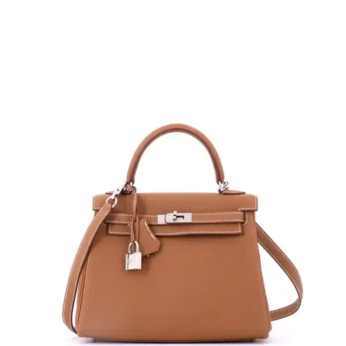 Kelly Handbag Brown Togo with Palladium Hardware 25 by Pre-Owned Hermes