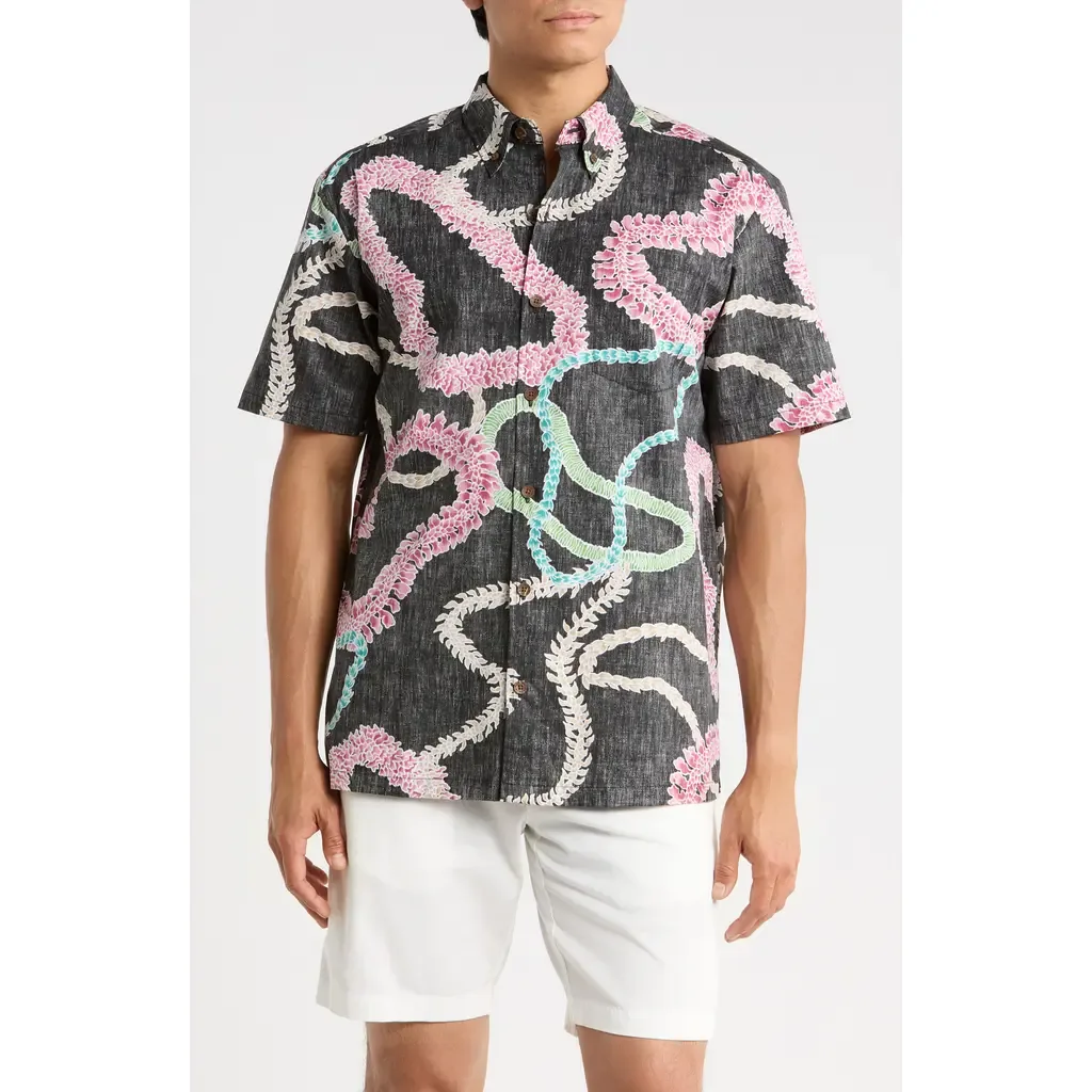 Lei Aloha Short Sleeve Cotton Button-Down Shirt by Kahala