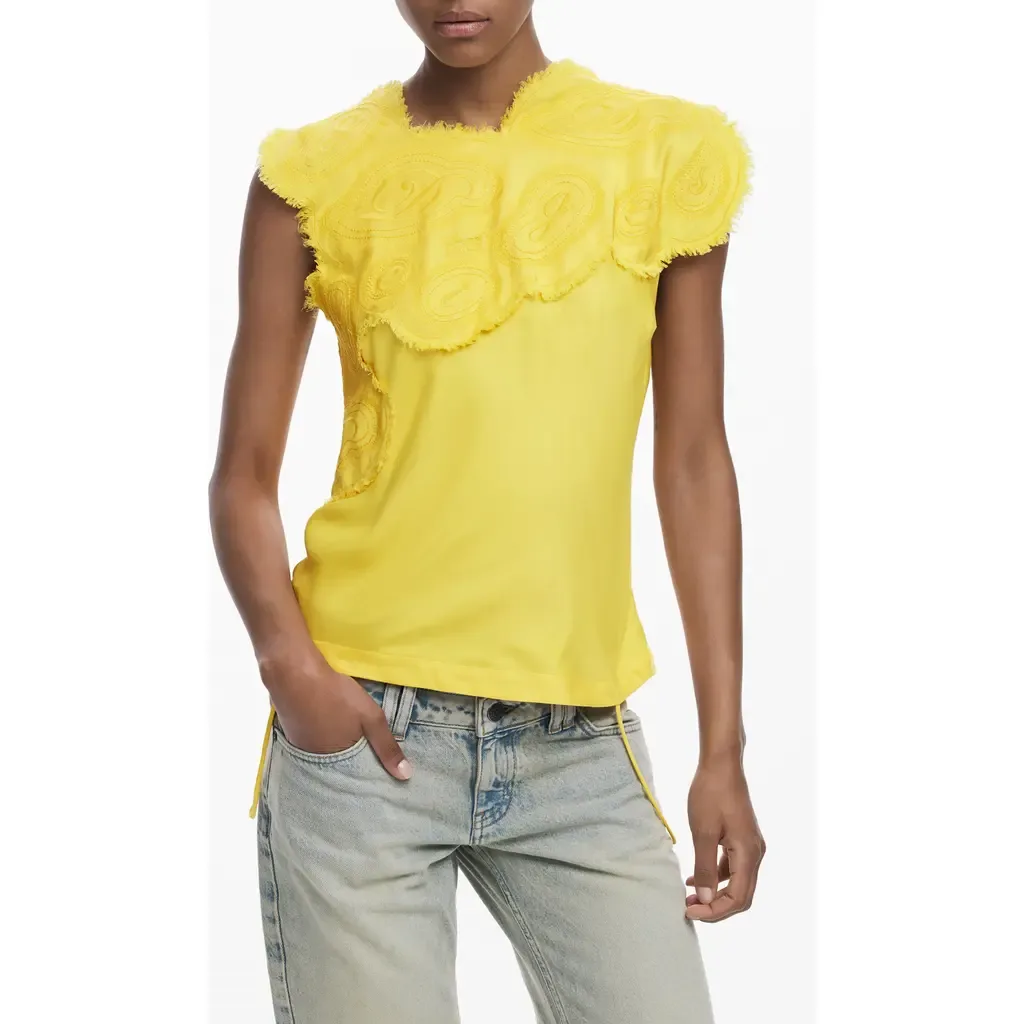 Raw Edge Cap Sleeve Top by Desigual