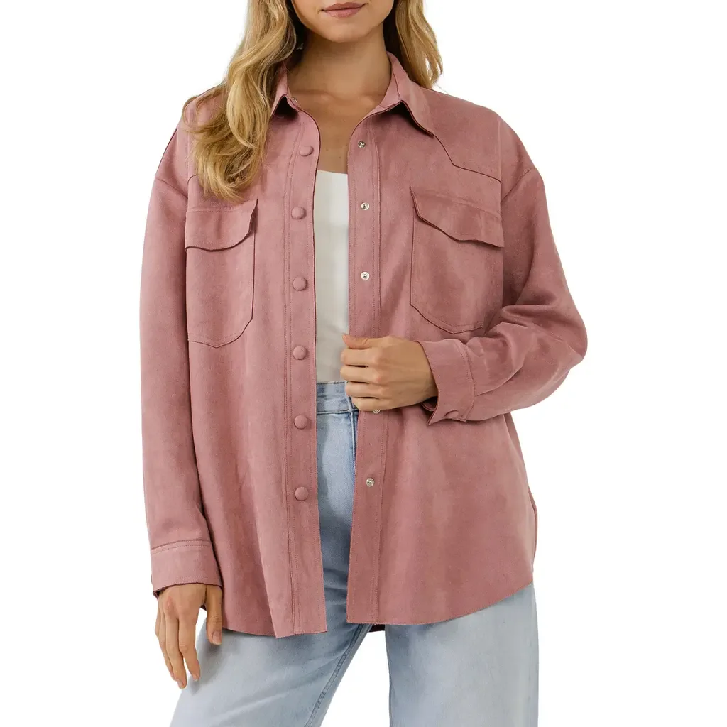 Free the Roses Faux Suede Shacket by English Factory