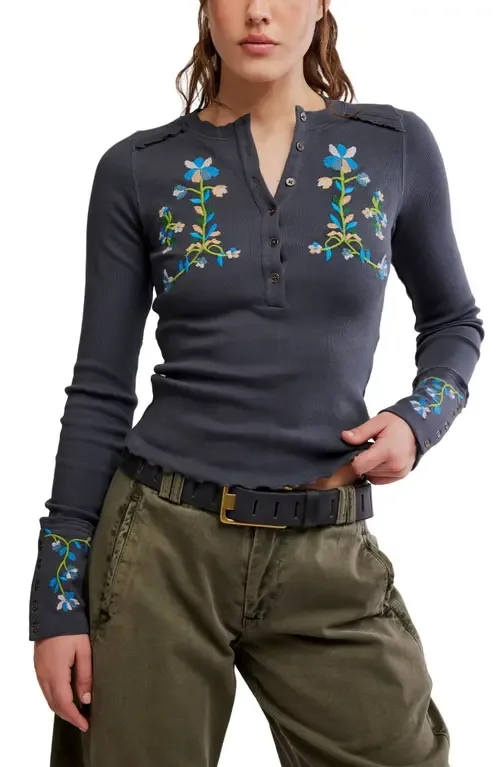 Fleur Embroidered Henley Top by Free People