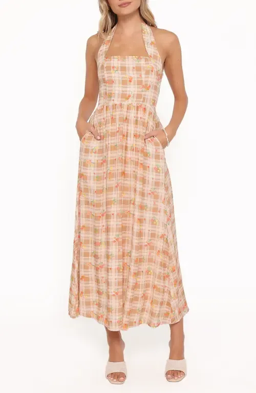 Gemini Floral Check Halter Neck Maxi Dress